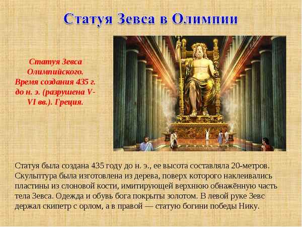 Статуя Зевса в Олимпии: история, описание, фото